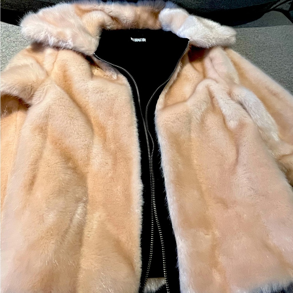 Reformation pink blush furry zipper jacket with pockets